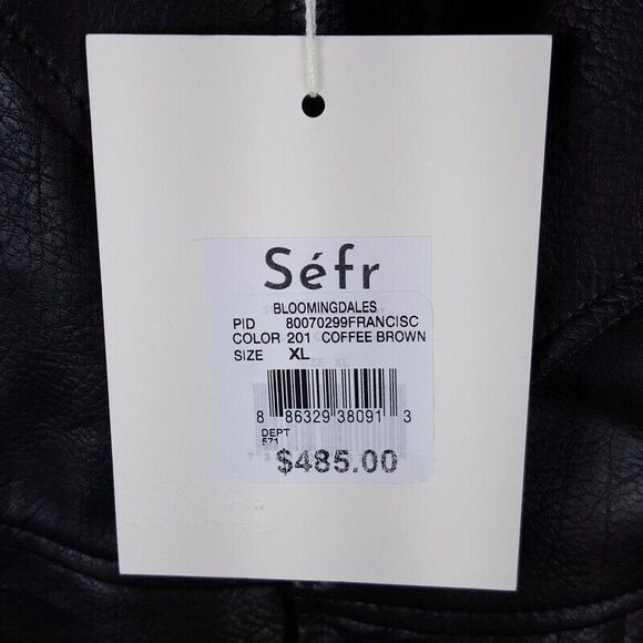 SEFR Mens Jacket XL Coffee Brown Button Up Faux Leather FRANCIS $485 - Picture 5 of 11